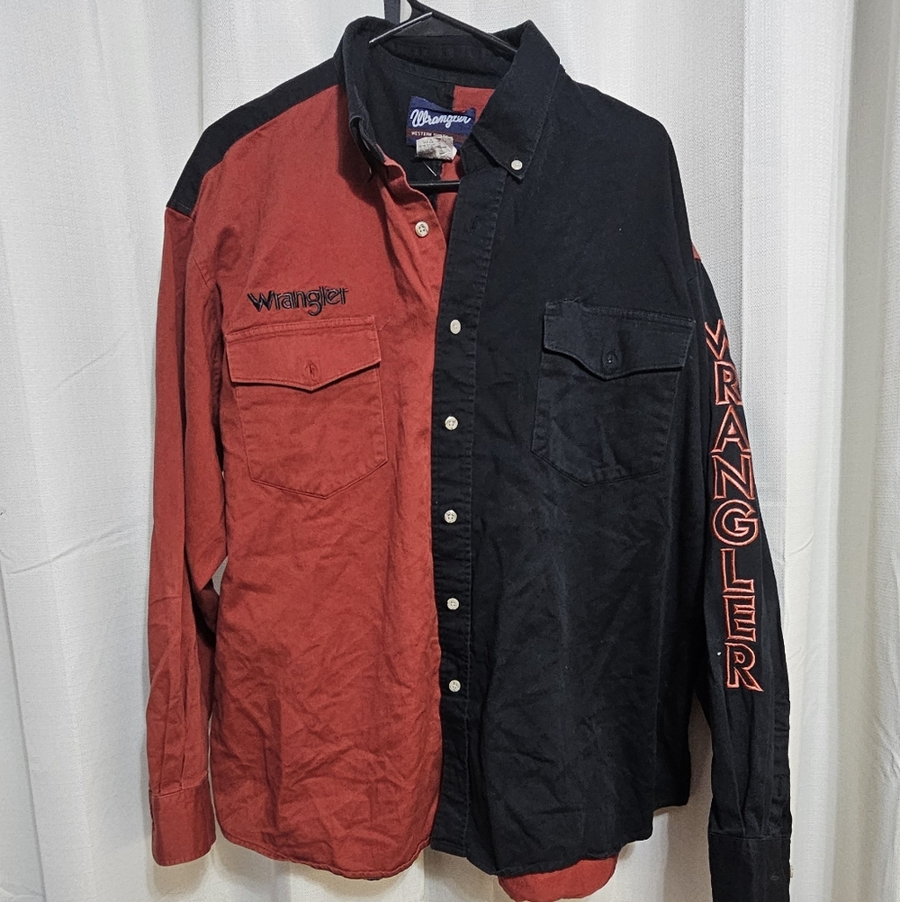 Mens Wrangler Color Block Button Down Shirt